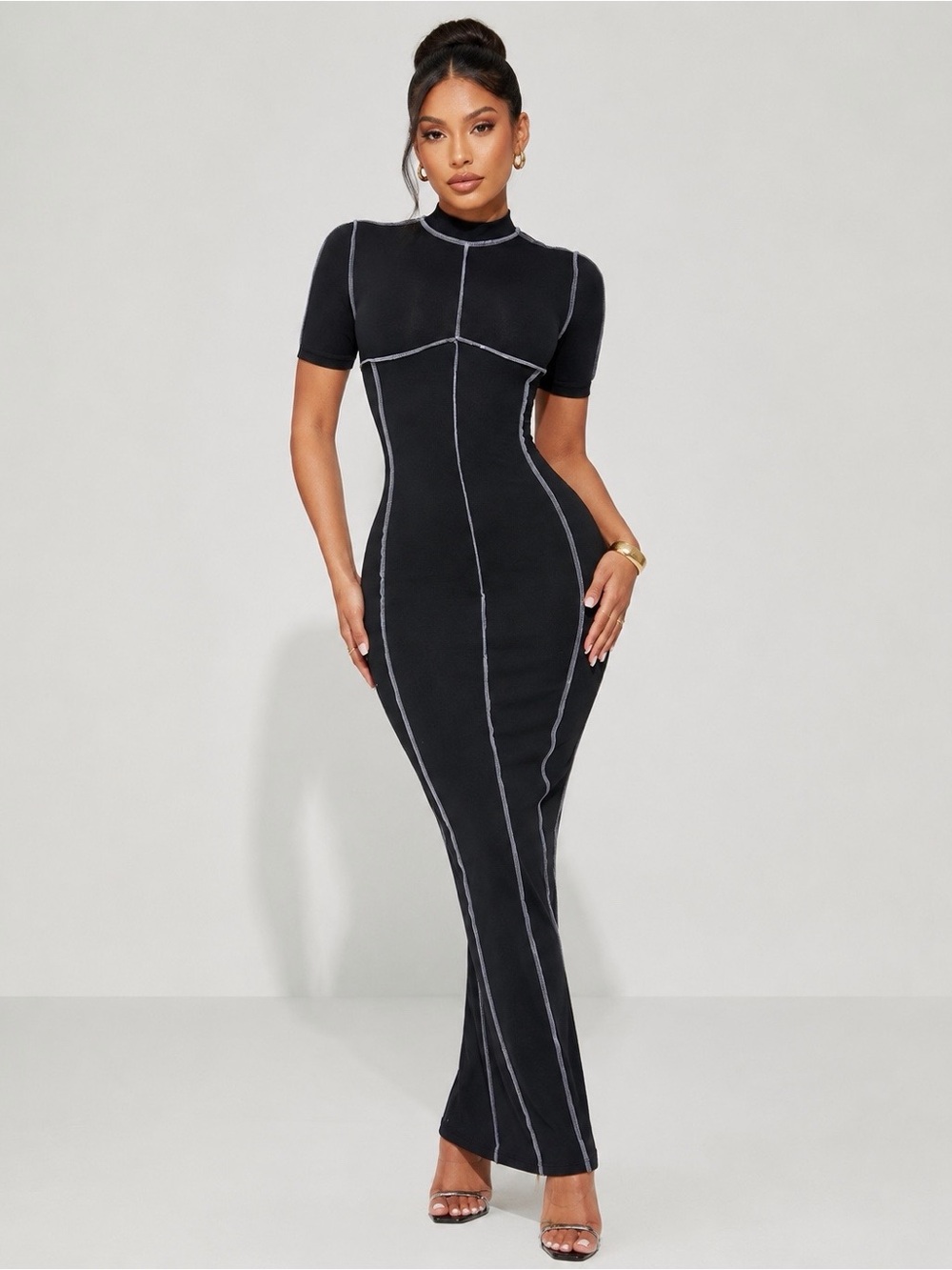 New Black Maxi White Contrast Stitching Dress Size 1X
